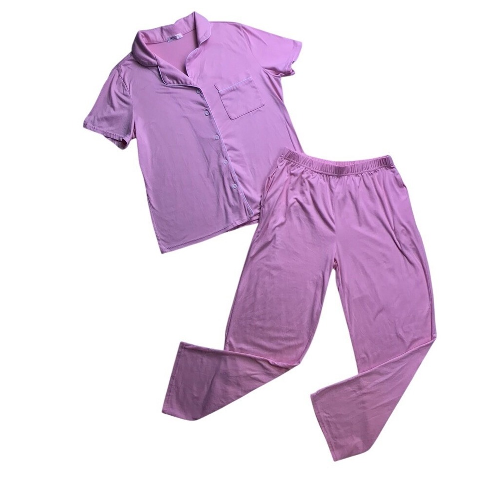 Ekouaer Pajama Set Womens‎ S Pink Excellent Short Sleeve Button Down Loungewear